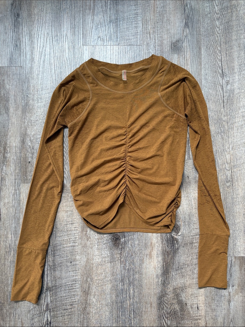 Free People Movement Ruched Long-Sleeve Top in Warm Brown